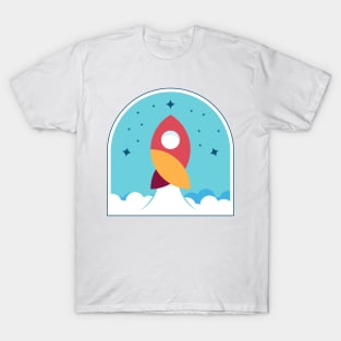 Rocketship Clouds Flat Design for Boys Men Girls Women Kids T-Shirt